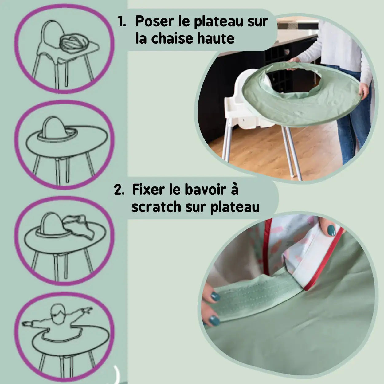 Kit Plateau et Bavoir Vert Sauge