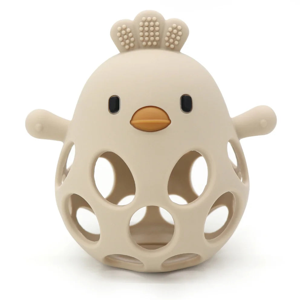 Balle de dentition poussin en silicone - beige