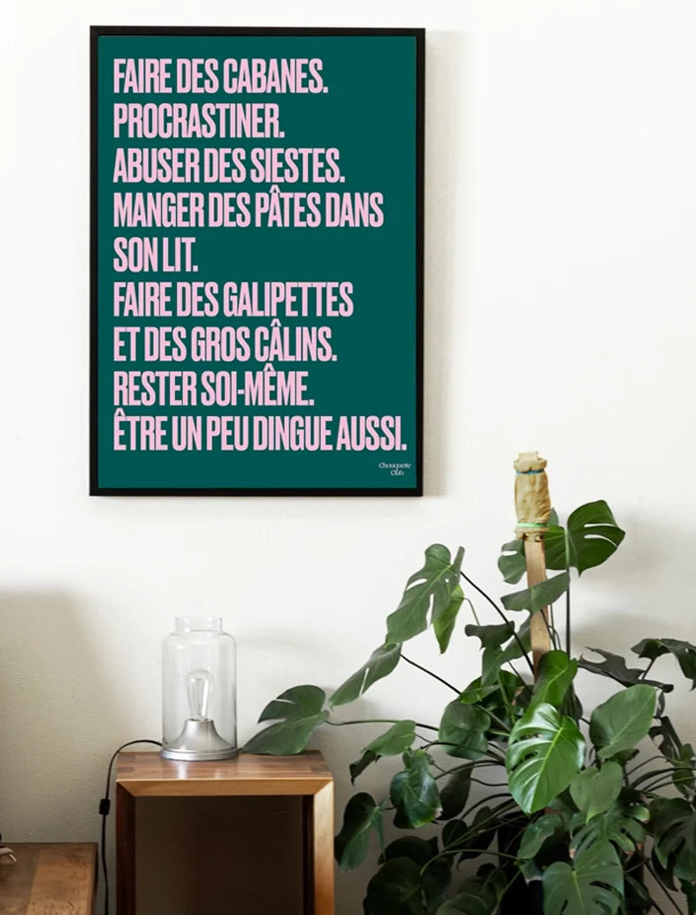 Mantra #1 Faire des cabanes Vert et Rose 50x70 cm