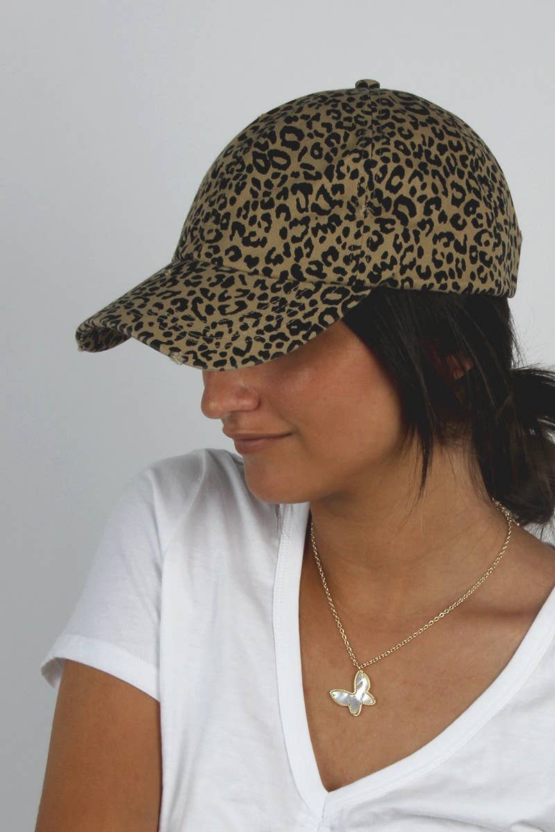 Casquette baseball en coton effet vintage léopard