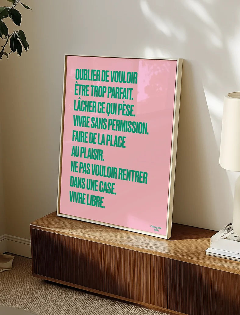 Mantra #7 Vivre libre Vert et Rose 50x70 cm