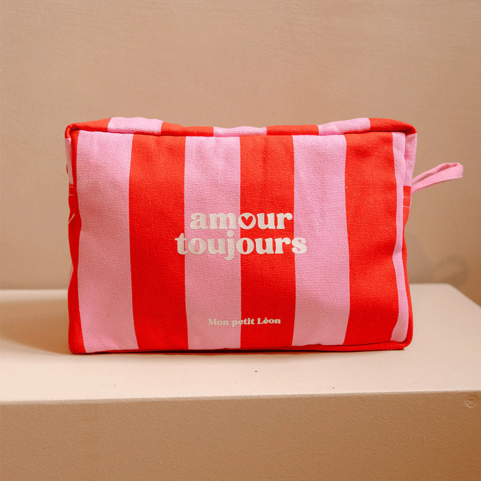 Trousse de toilette Amour Toujour rayures rouge et rose