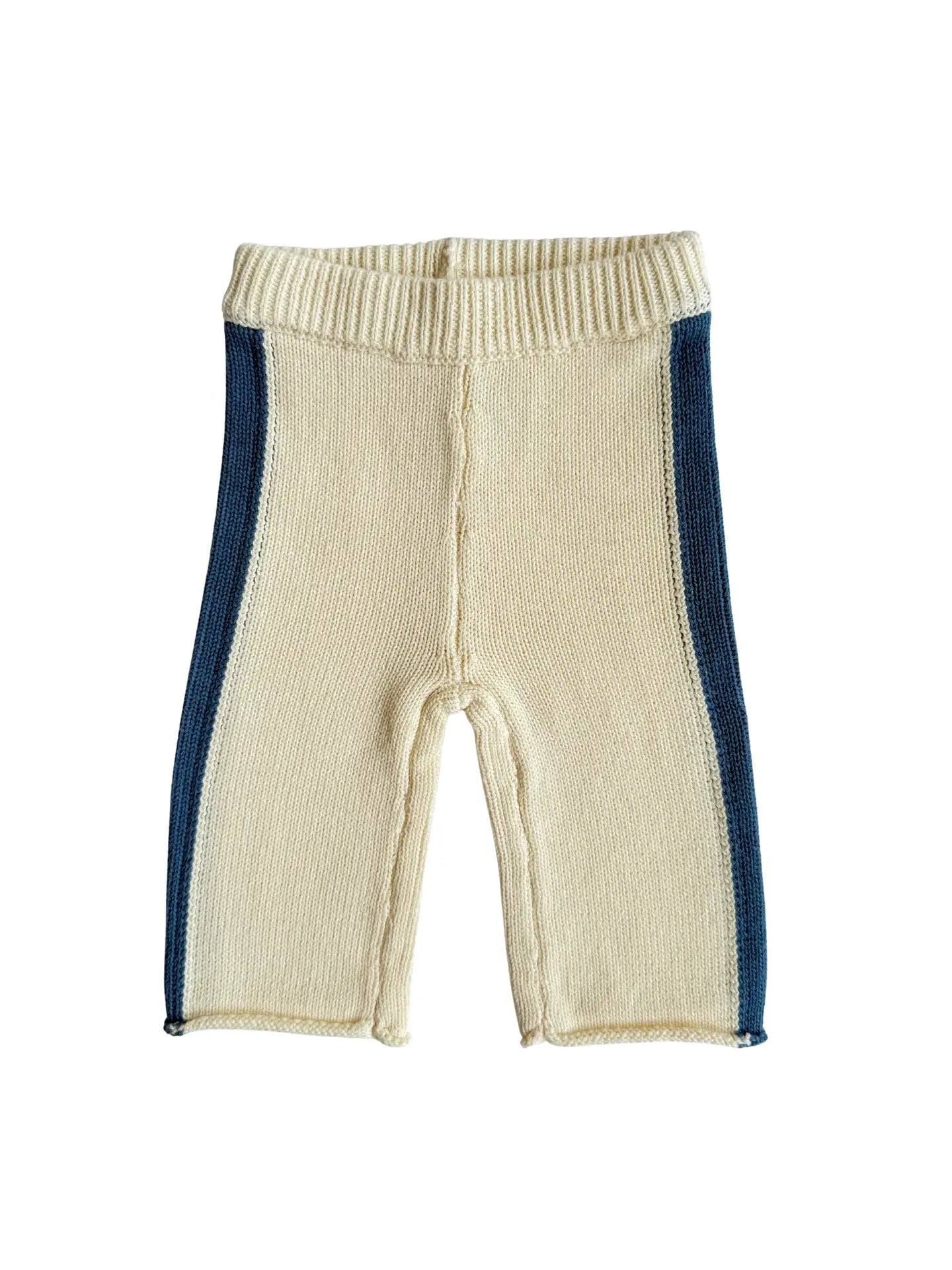Pantalon Rayé en Tricot Crème & Bleu Denim