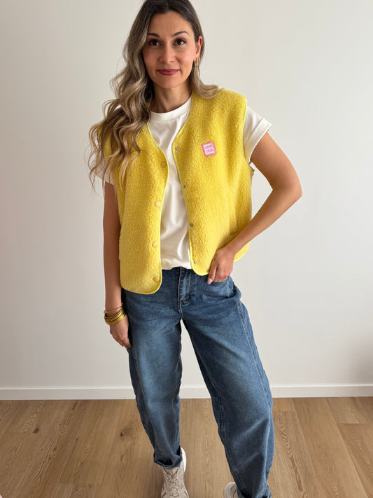 Veste moumoute sans manches LOVE Jaune