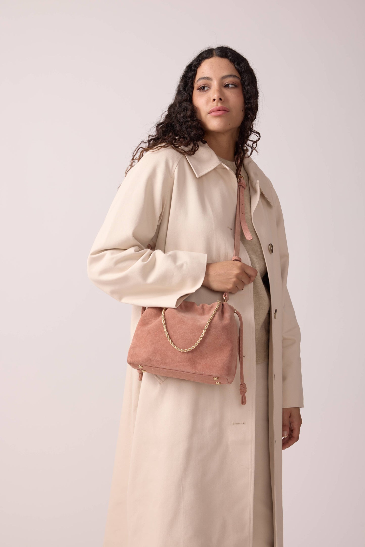 SAC CUIR SUEDE TESSA ROSE BONBON