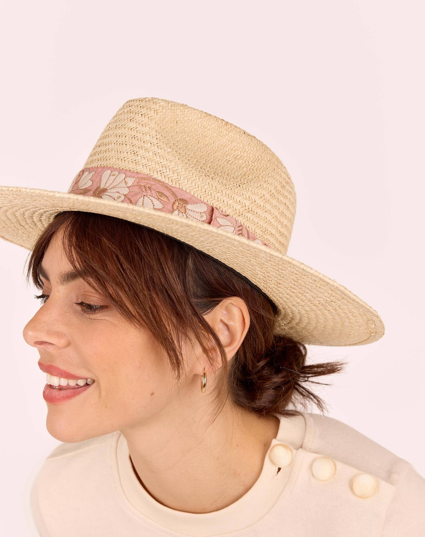 CHAPEAU PAILLE BRODÉ ROSE ROSALIE