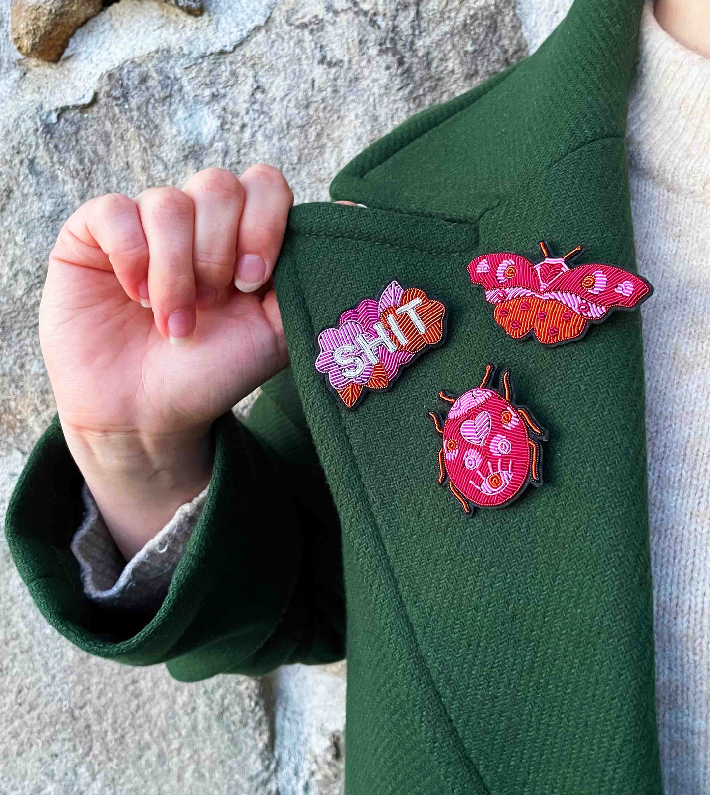 Broche Papillon Amour - Broderie Fait Main Cannetille