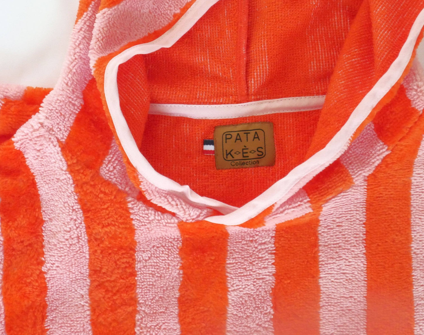 PONCHO EPONGE RAYÉ ROSE/ROUGE 2-4ANS