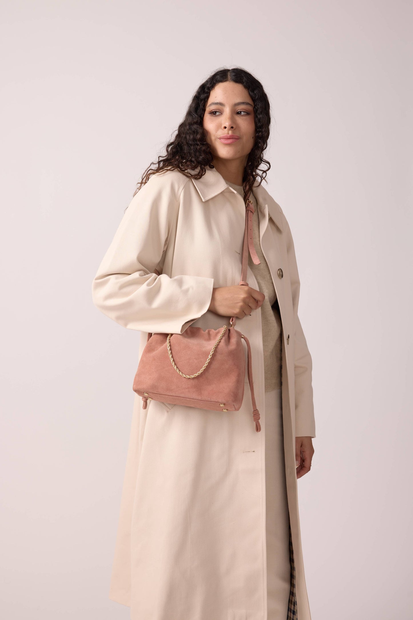 SAC CUIR SUEDE TESSA ROSE BONBON