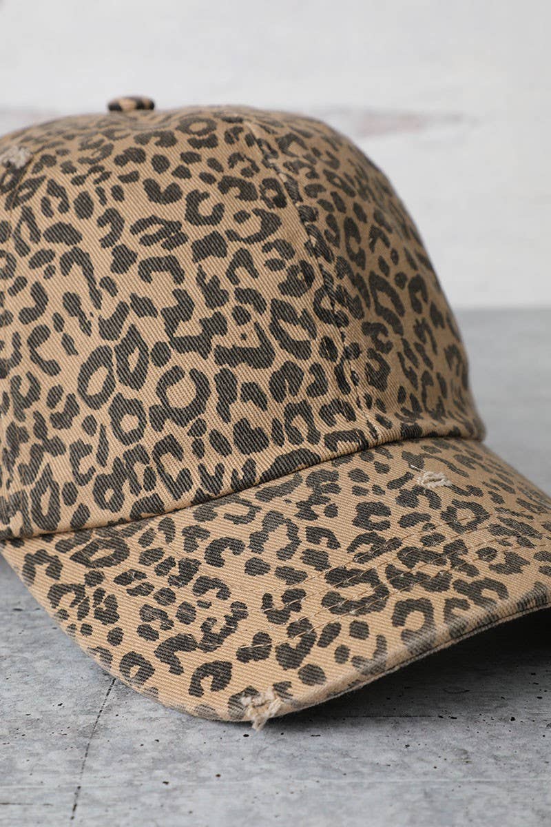 Casquette baseball en coton effet vintage léopard