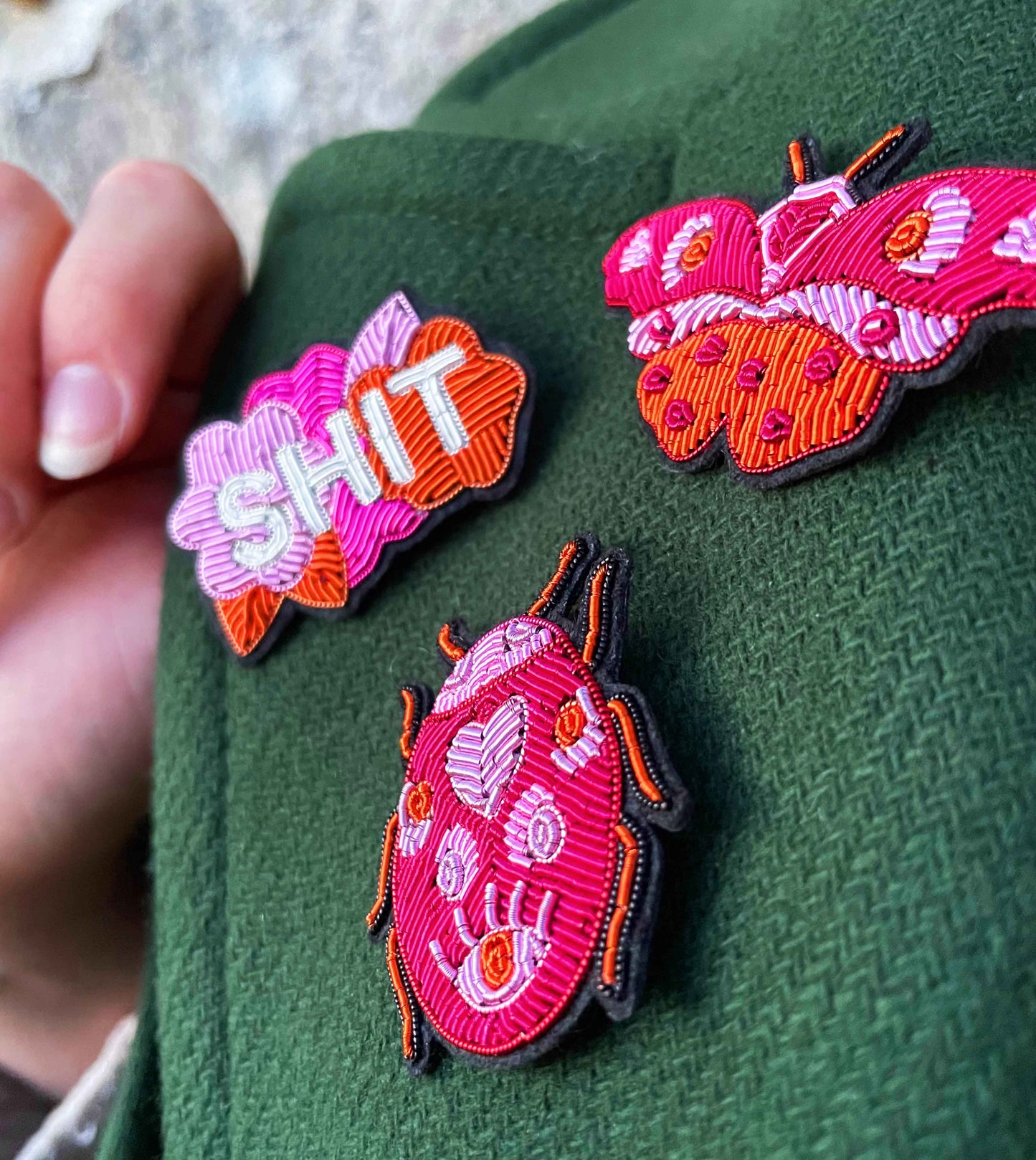 Broche Papillon Amour - Broderie Fait Main Cannetille