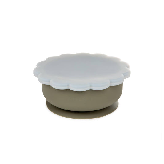 Bol en silicone avec couvercle et ventouse Lion Sauge