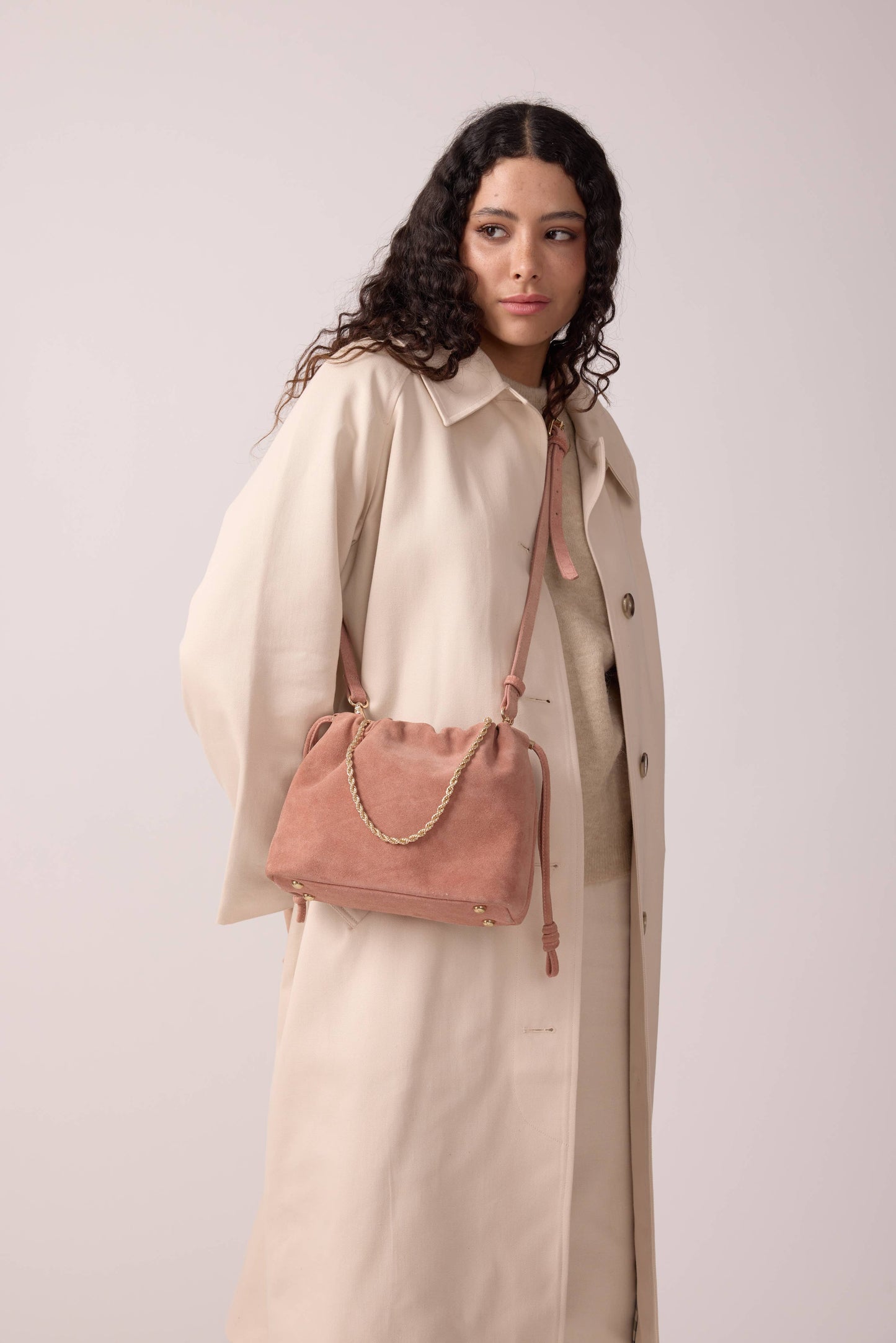 SAC CUIR SUEDE TESSA ROSE BONBON