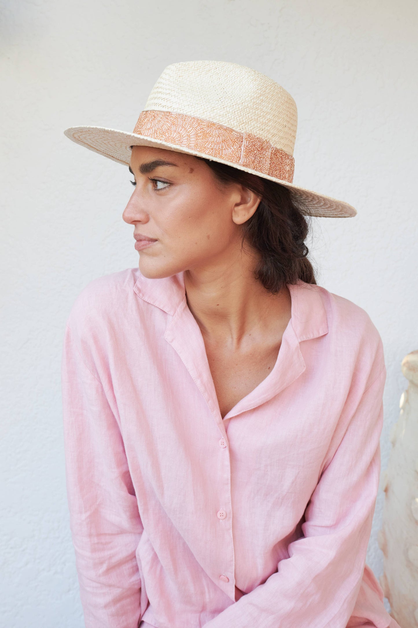 CHAPEAU PAILLE BRODÉ CUIVRÉ ROSALIE
