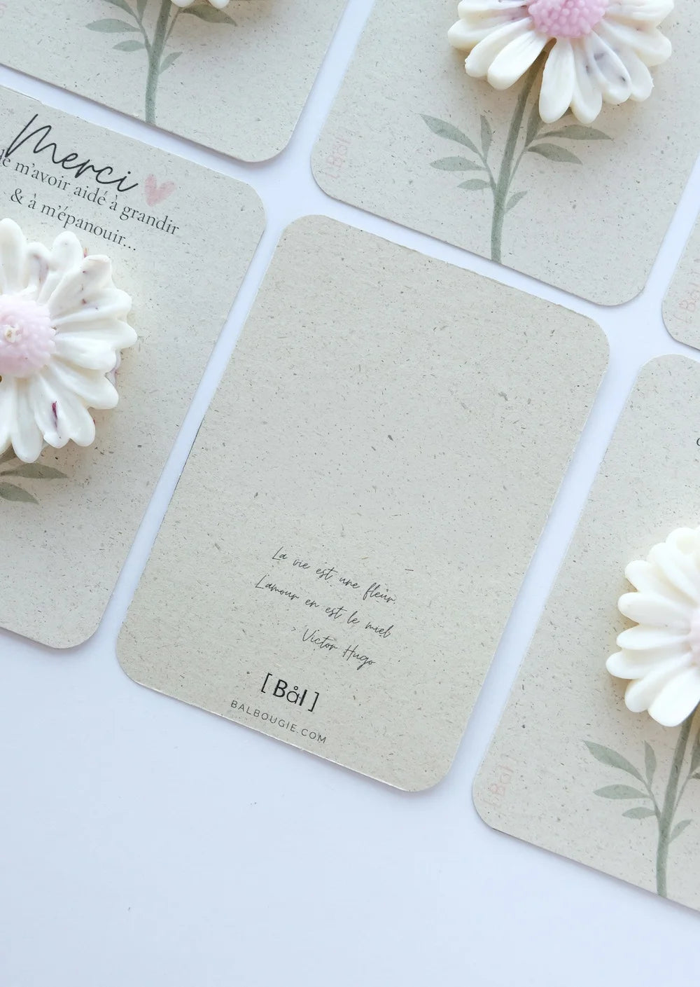 Carte "Merci" avec bougie parfumée Rose&Poire