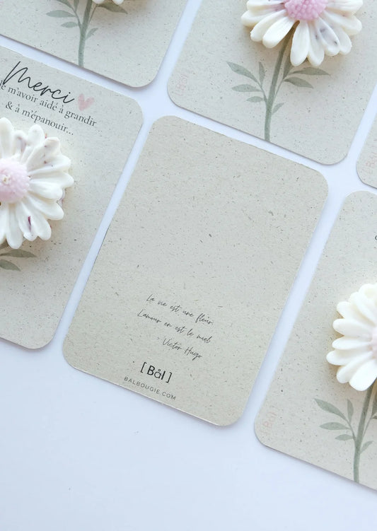 Carte "Merci" avec bougie parfumée Rose&Poire