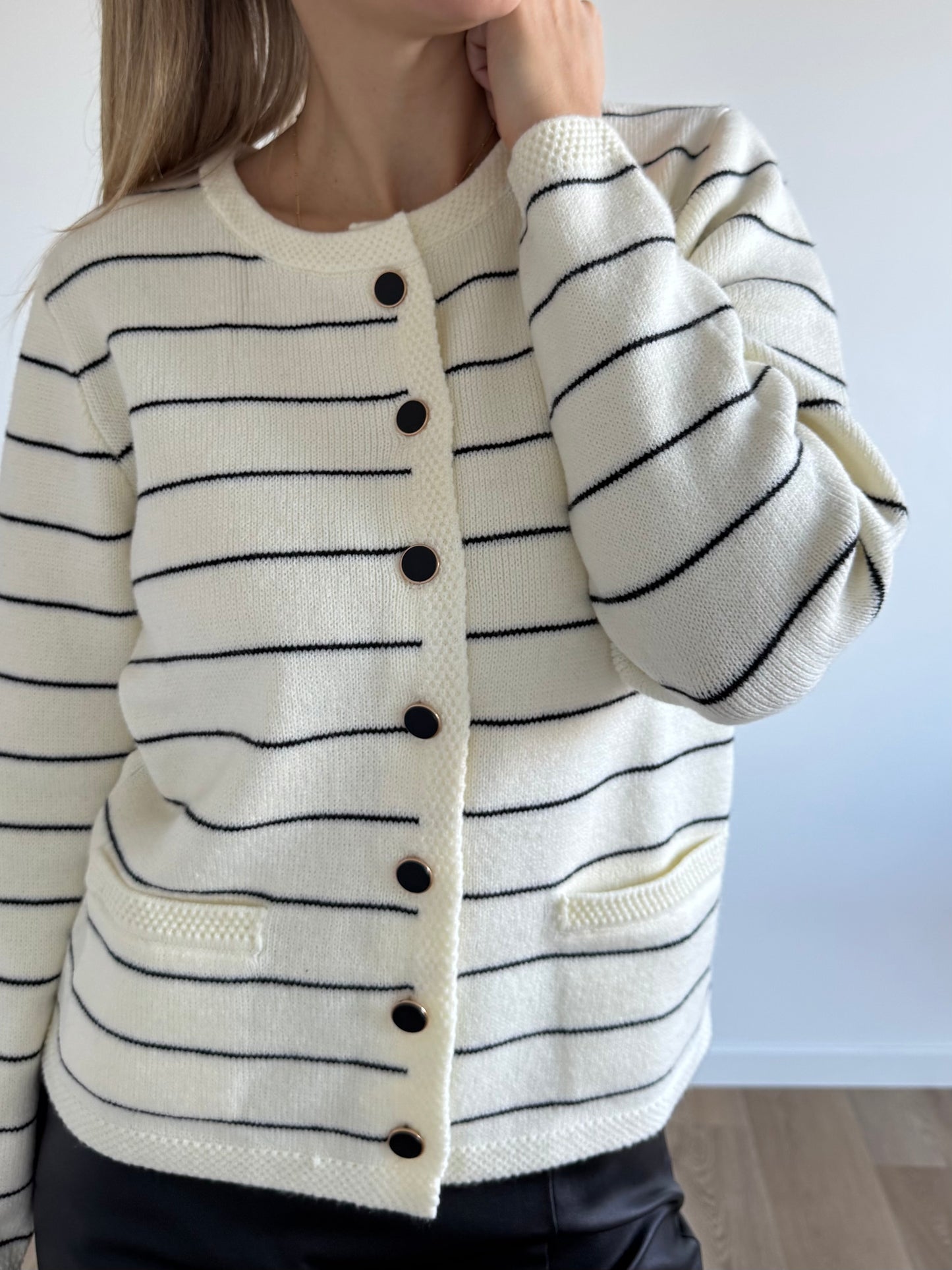 Cardigan blanc rayé IHBESILA