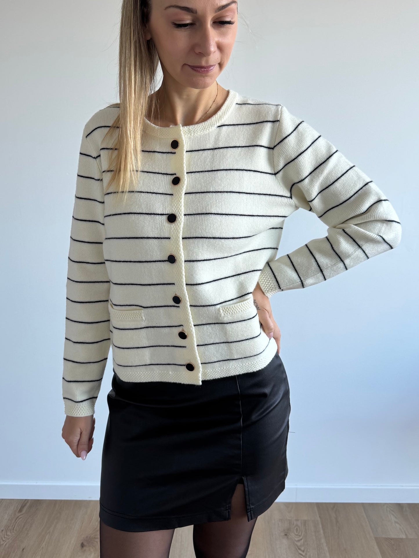 Cardigan blanc rayé IHBESILA