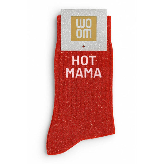 Chaussettes à Paillettes à Message "Hot Mama" - Rouge