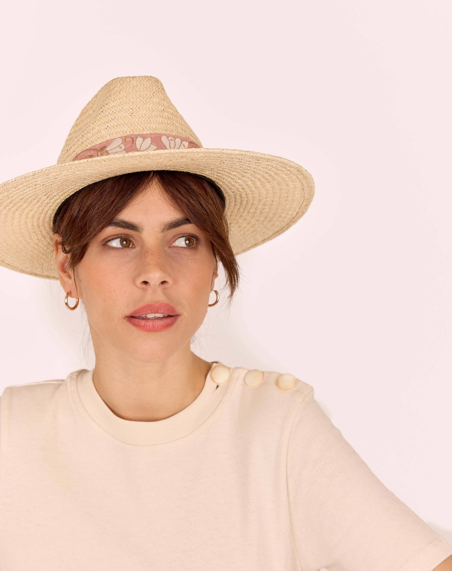 CHAPEAU PAILLE BRODÉ ROSE ROSALIE