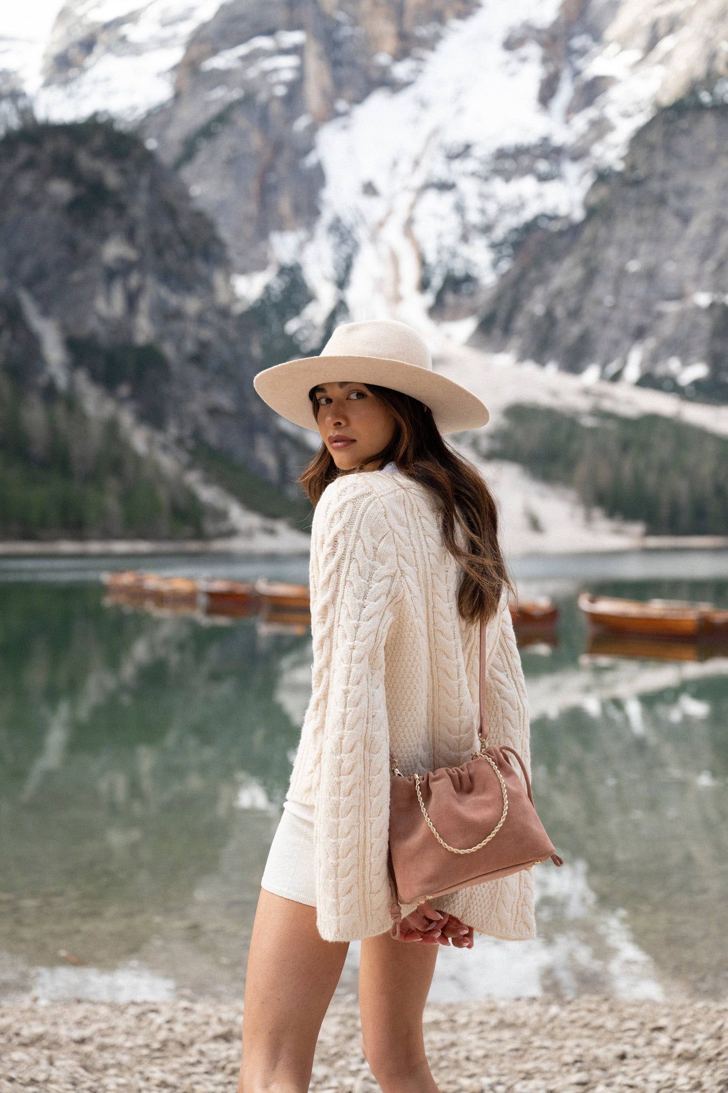 SAC CUIR SUEDE TESSA ROSE BONBON