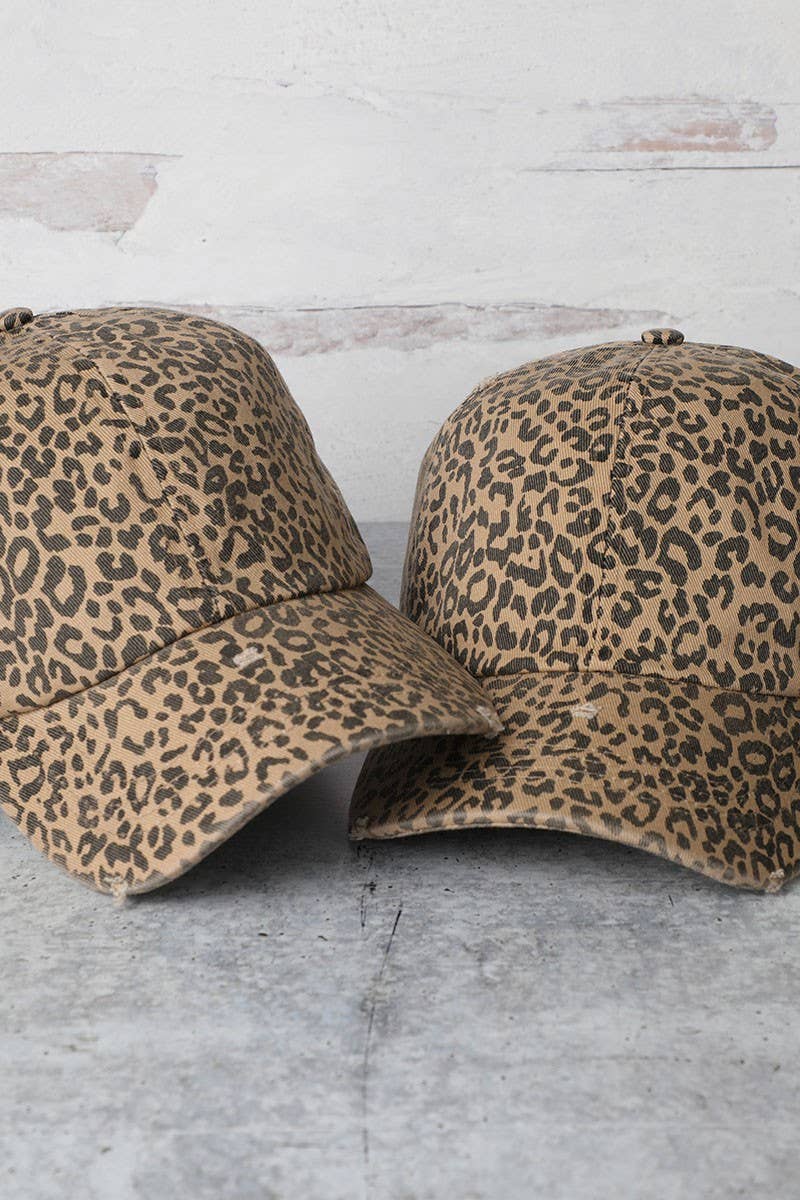 Casquette baseball en coton effet vintage léopard
