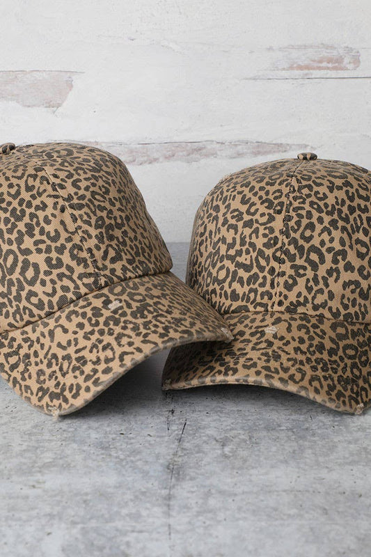 Casquette baseball en coton effet vintage léopard