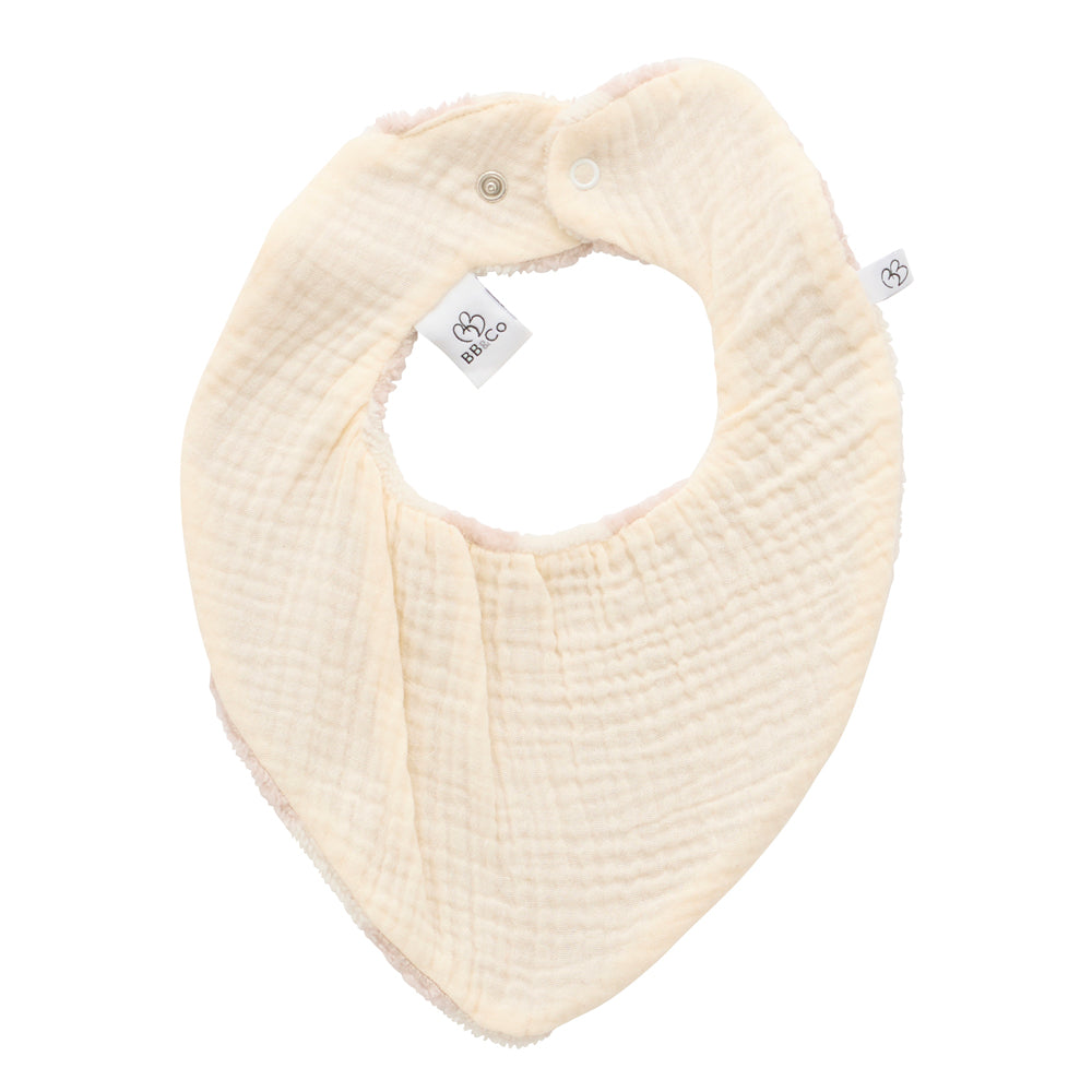 Bavoir Bandana réversible bambou/gaze de coton - Ivoire/galet