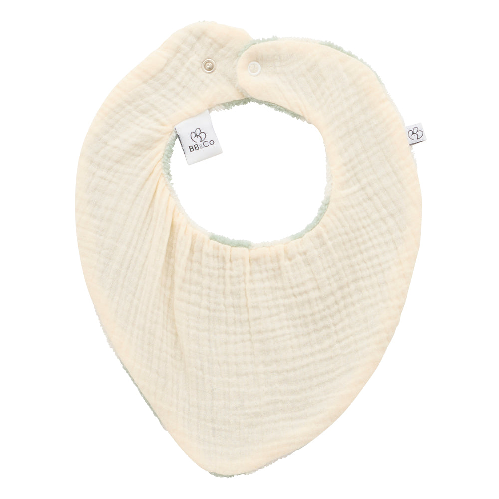 Bavoir Bandana réversible bambou/gaze de coton - Ivoire/Vert de gris