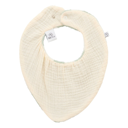 Bavoir Bandana réversible bambou/gaze de coton - Ivoire/Vert de gris