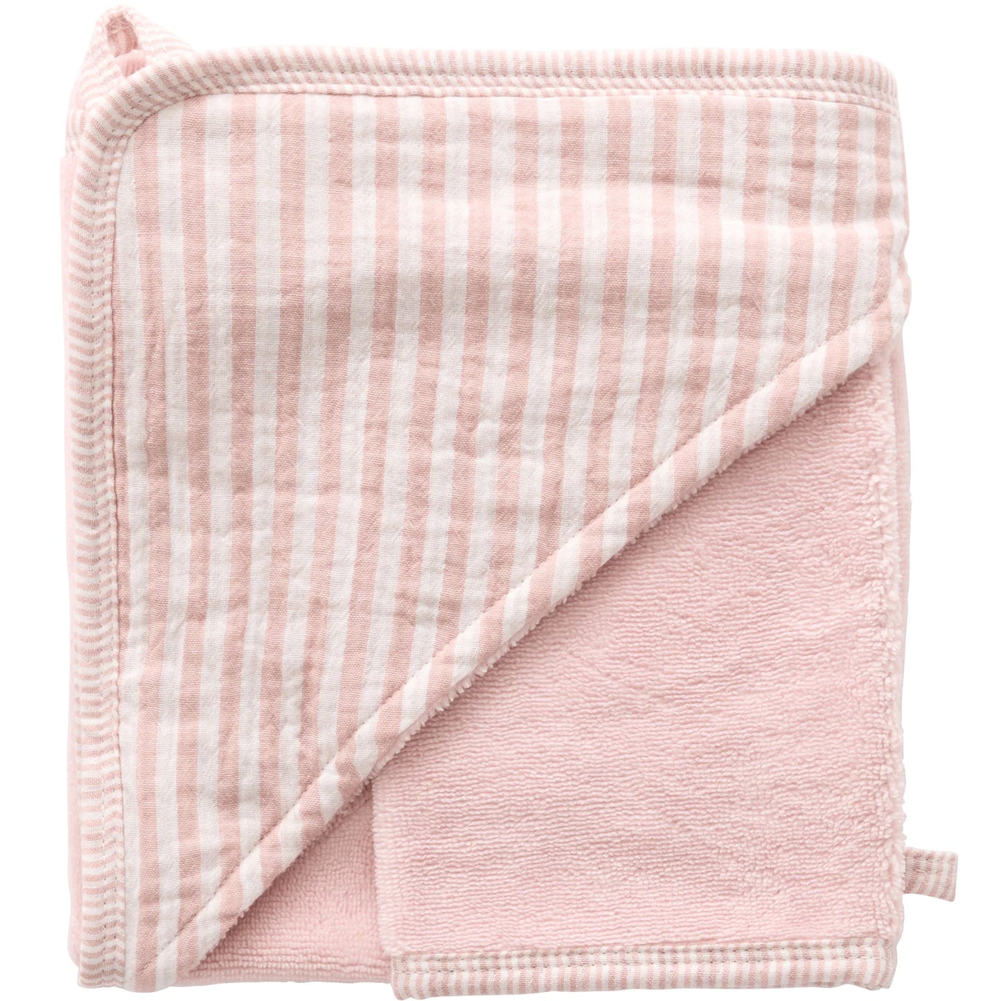 Cape de bain + gant rayée vieux rose