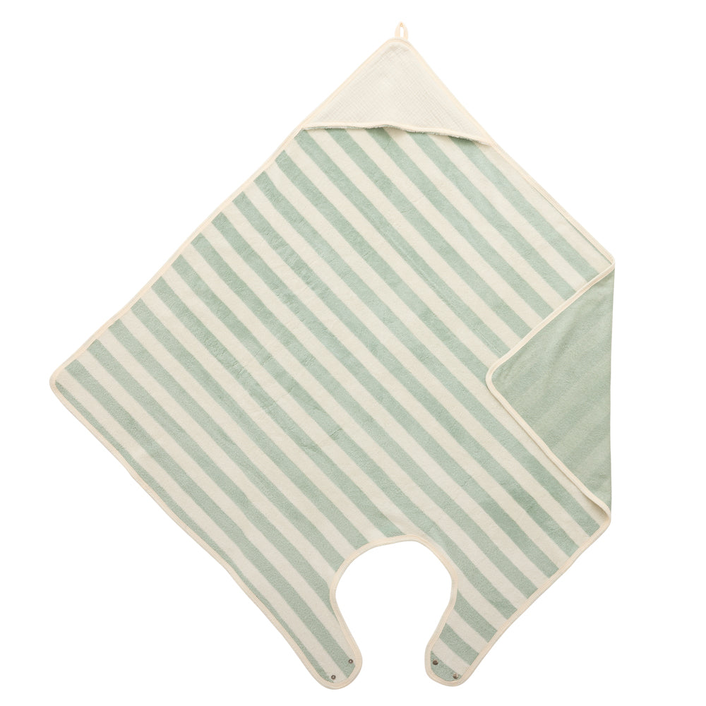 Cape de bain tablier rayé ivoire/vert de gris