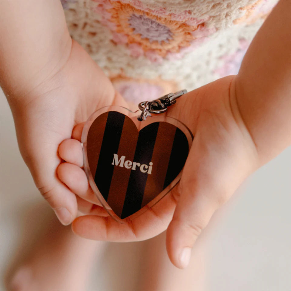 Porte clés petit Léon rayures marron et noir