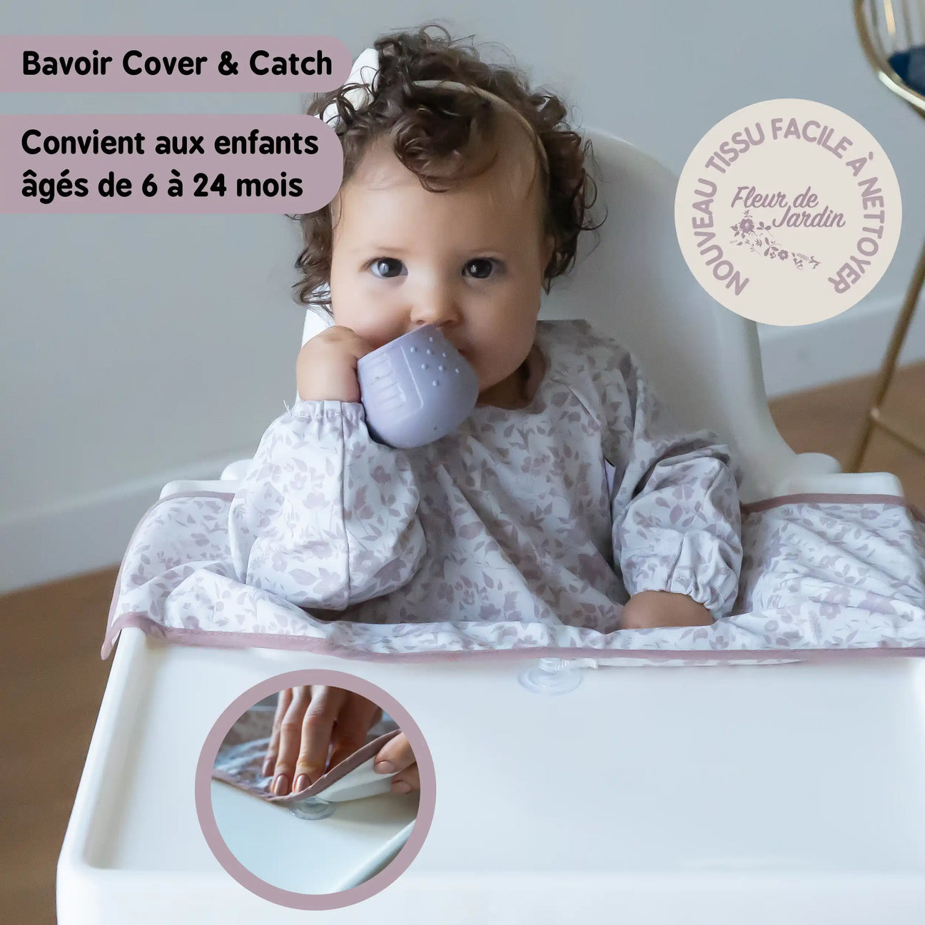 Bavoir Cover&Catch ventouses Fleurs Roses