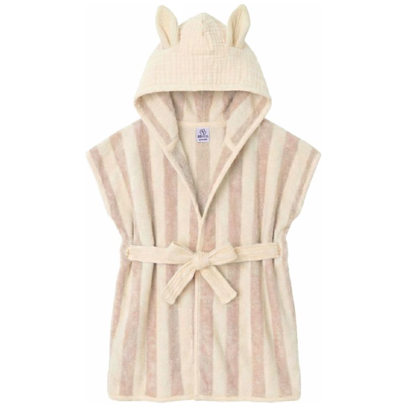 Peignoir lapin en bambou et gaze de coton rayée galet