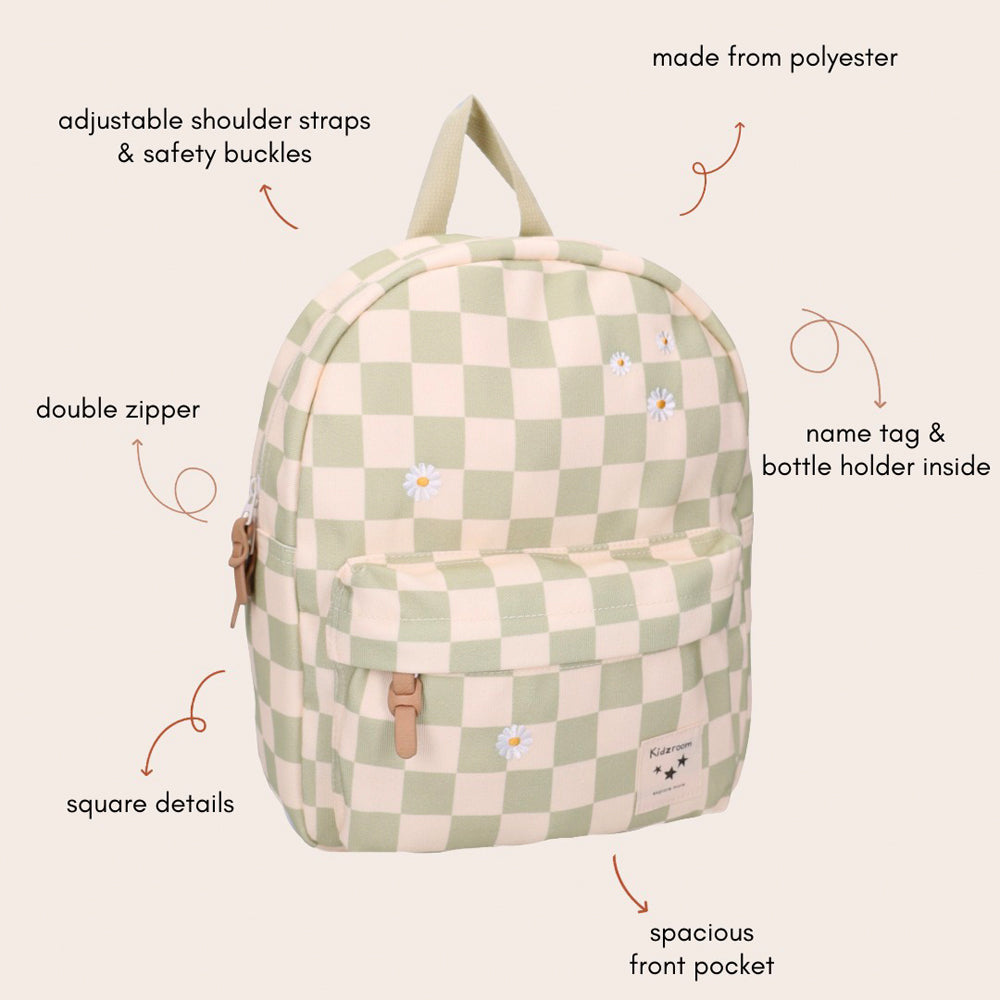 Sac à dos enfant pâquerettes beige/vert