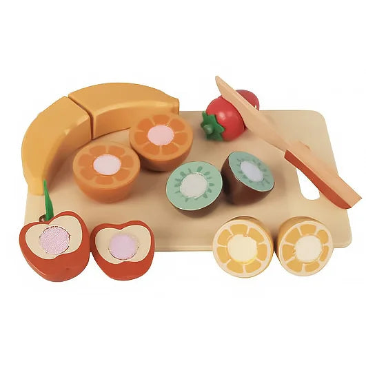 Set de fruits en bois avec planche et couteau
