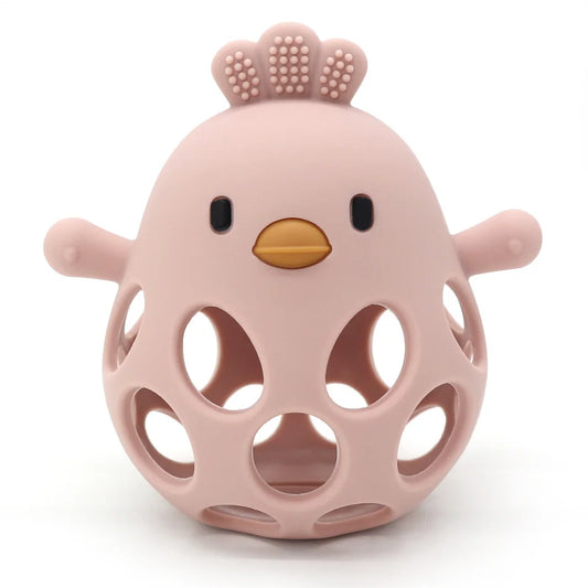 Balle de dentition poussin en silicone - rose