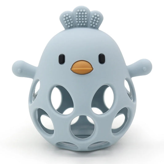 Balle de dentition poussin en silicone - bleu