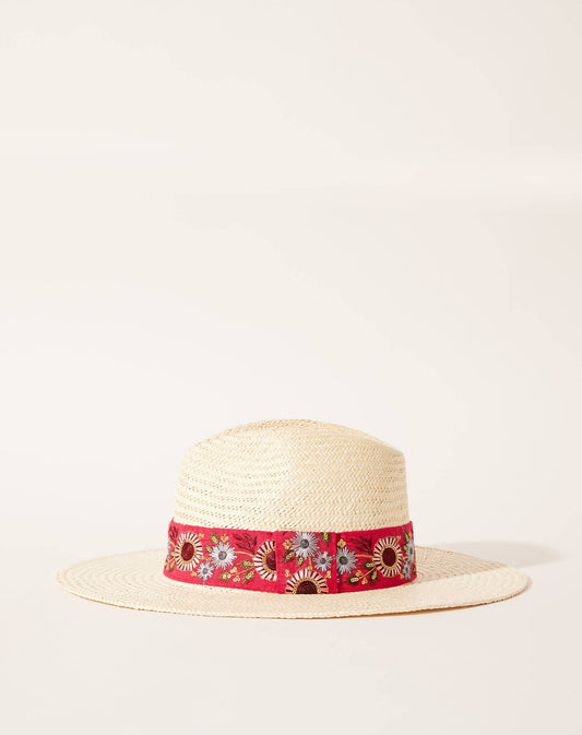 CHAPEAU PAILLE FLEURS FUSCHIA ROSALIE