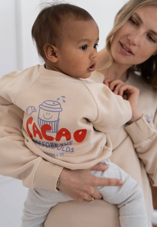 Sweatshirt beige « Cacao before Chaos » Édition Mini and Me