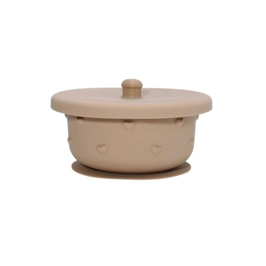 Bol en silicone Ina avec ventouse et couvercle hermétique Taupe