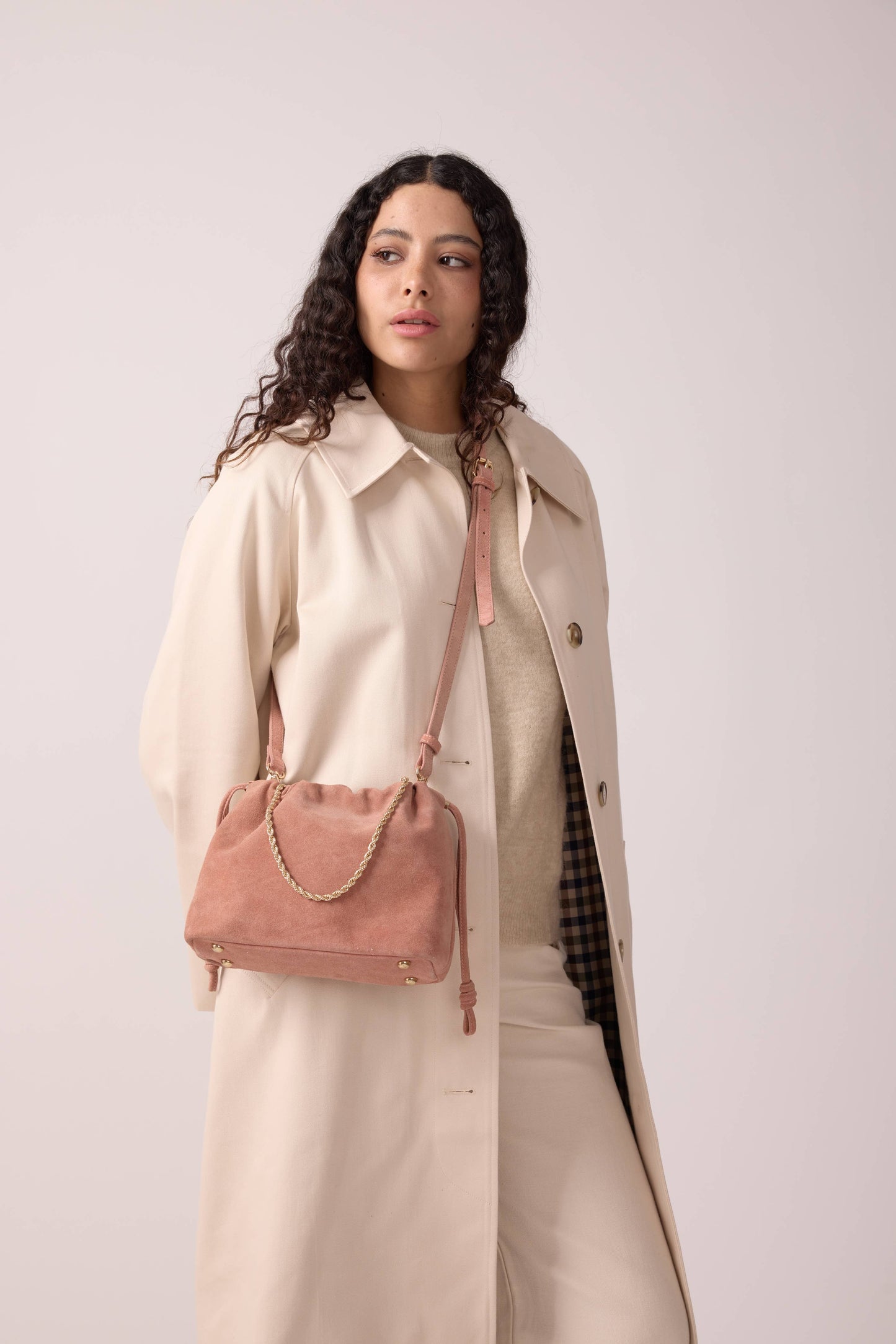 SAC CUIR SUEDE TESSA ROSE BONBON