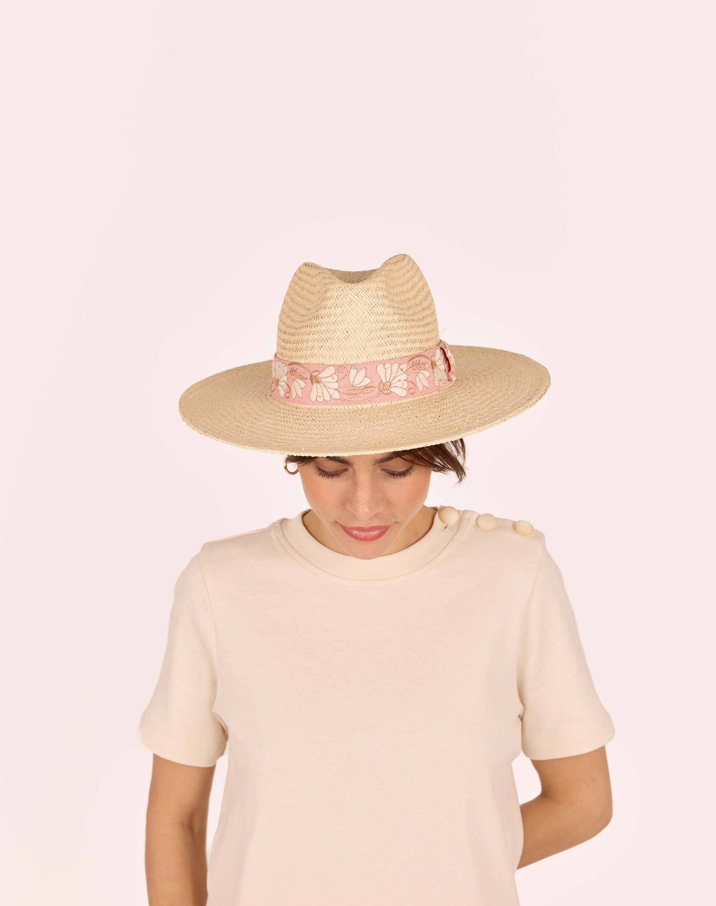 CHAPEAU PAILLE BRODÉ ROSE ROSALIE