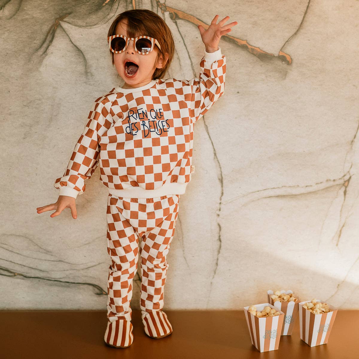 Sweat-shirt damier camel