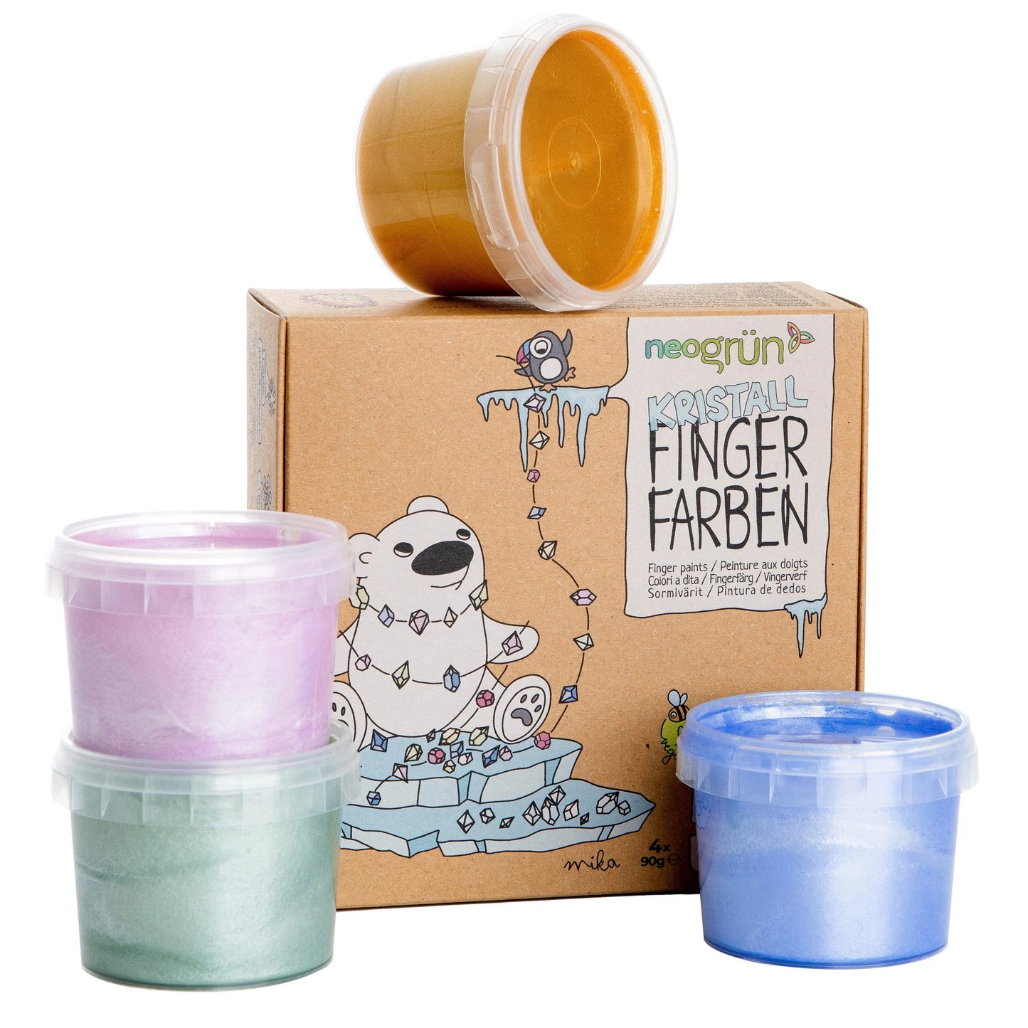 4 pots de peinture doigts CRISTAL- coffret Mika