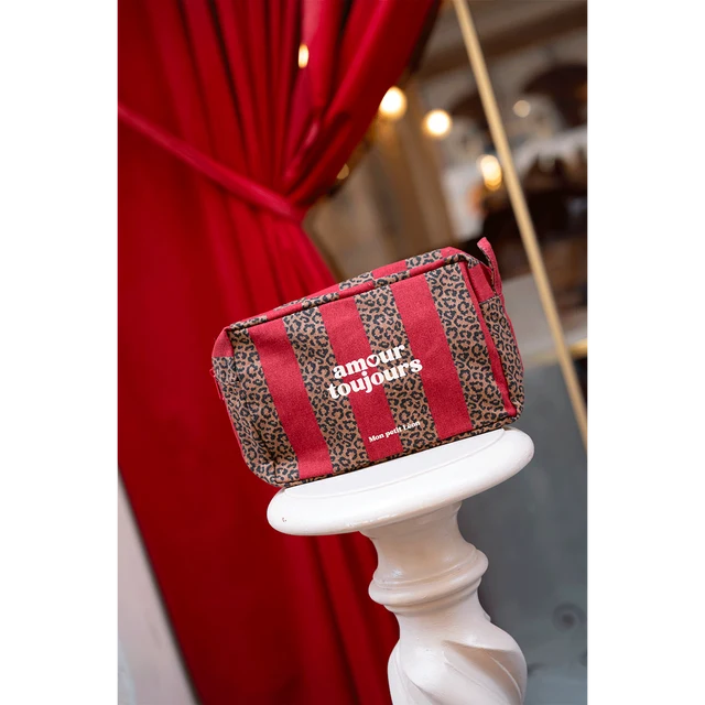 Trousse de toilette coton - Rayures Léopard Cherry - amour toujours