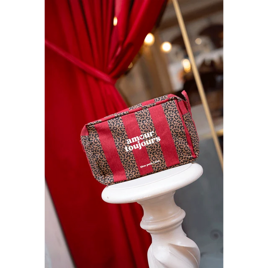 Trousse de toilette coton - Rayures Léopard Cherry - amour toujours