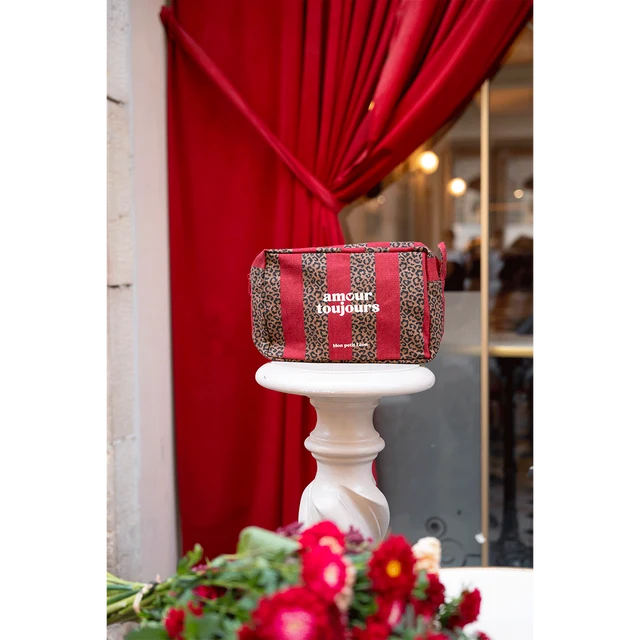 Trousse de toilette coton - Rayures Léopard Cherry - amour toujours
