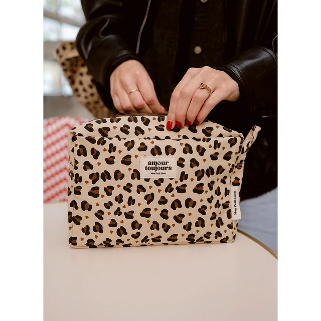 Trousse de toilette coton - Léopard coeur, Amour toujours